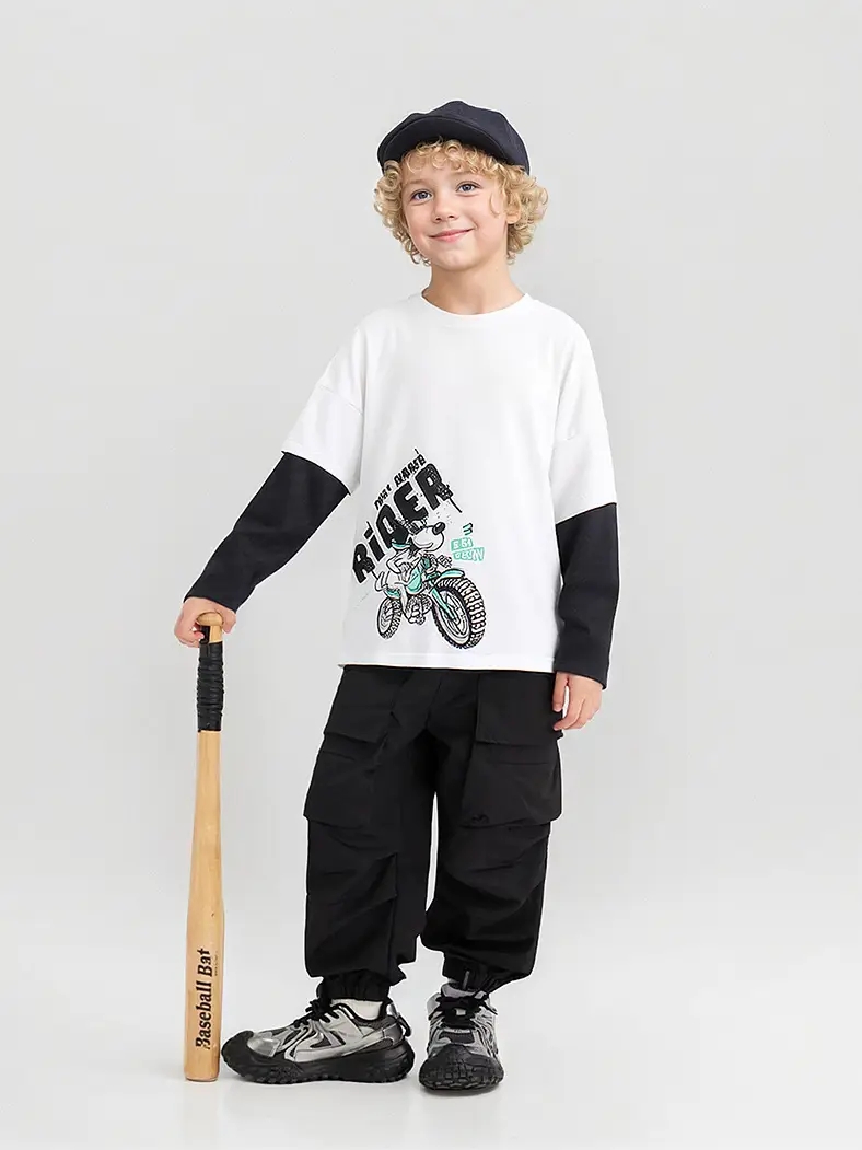 Blue Motorcycle Graphic Kids T-Shirt Long Sleeve - Image 8