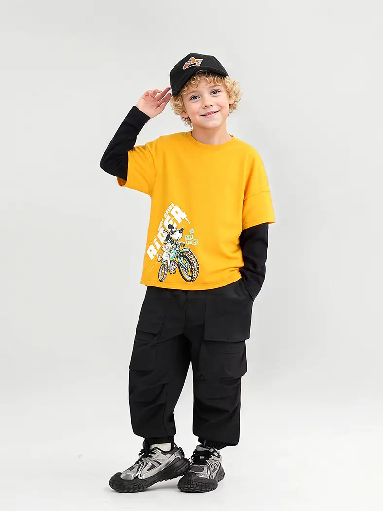 Blue Motorcycle Graphic Kids T-Shirt Long Sleeve — feature 1