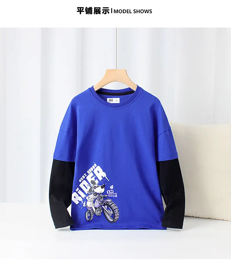 Blue Motorcycle Graphic Kids T-Shirt Long Sleeve — feature 11