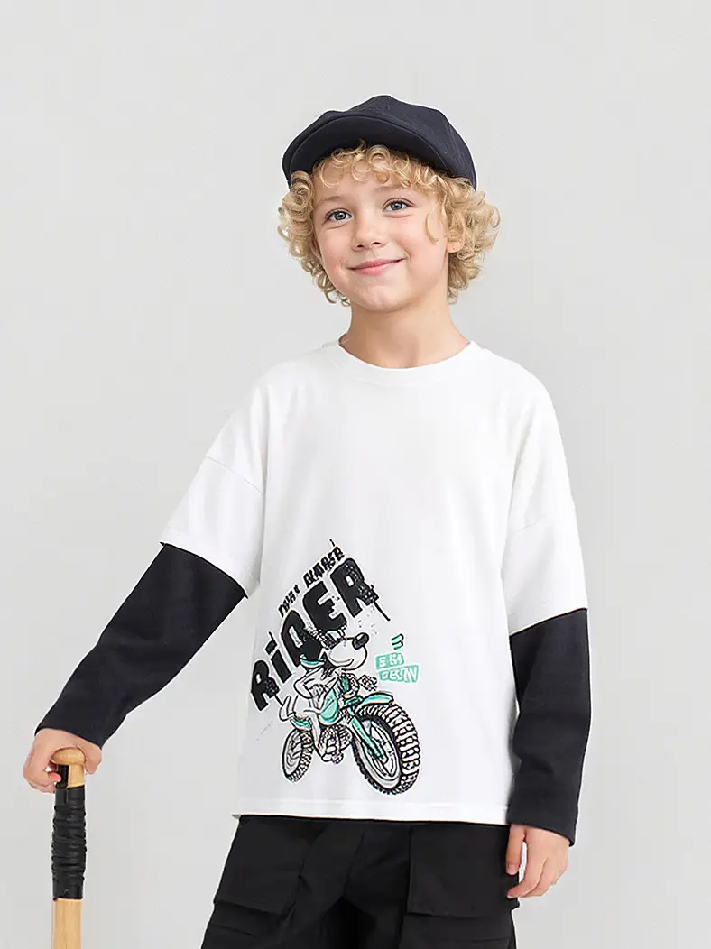 Blue Motorcycle Graphic Kids T-Shirt Long Sleeve — feature 6