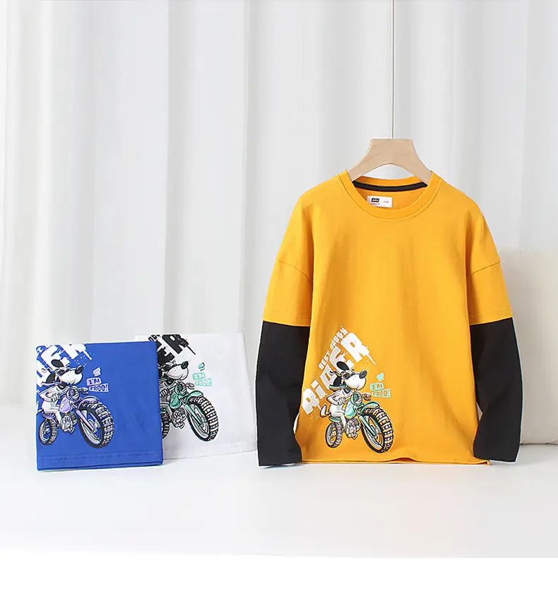 Blue Motorcycle Graphic Kids T-Shirt Long Sleeve — feature 7