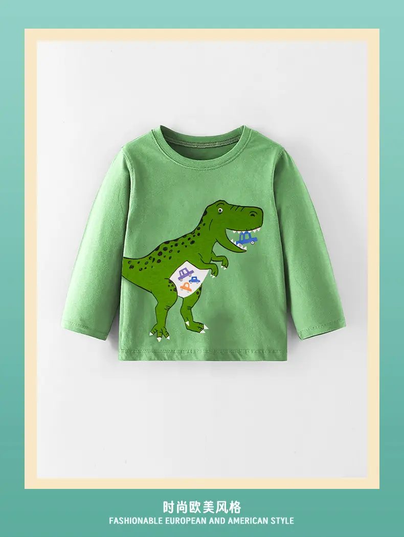 Green Cartoon Dinosaur T-Shirt for Boys — feature 2