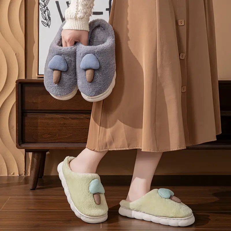Autumn and Winter Cute Cotton Slippers for Men and Women at Home Indoor Thick-Soled Cartoon Soft-Soled Warm Plush Couple Furry Slippers - Image 7