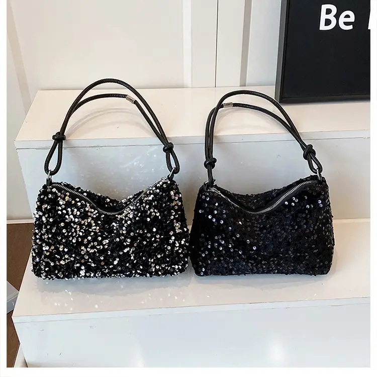 Black Sequin Shoulder Bag 2025 Women's Casual Stylish - Image 6