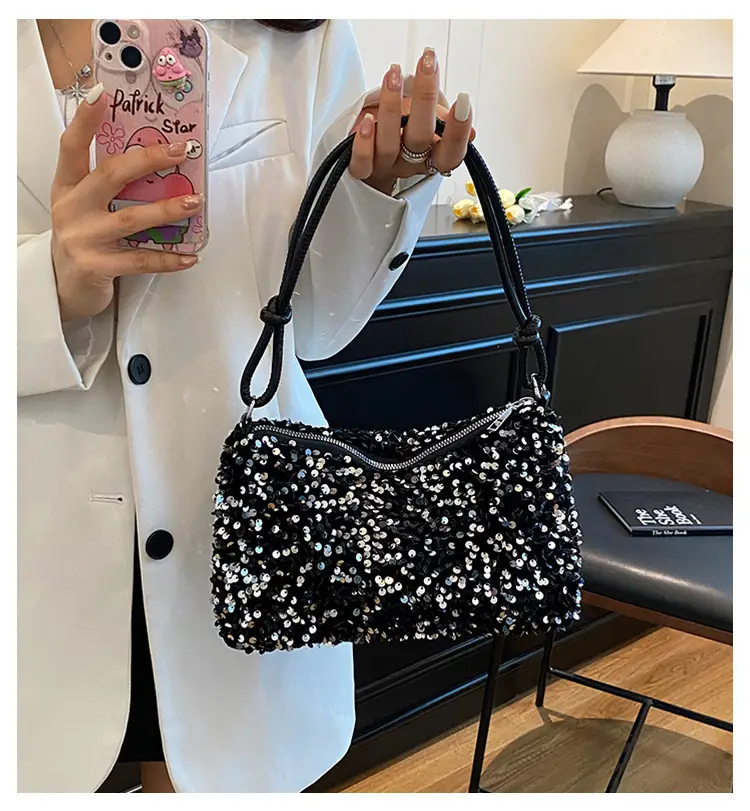 Black Sequin Shoulder Bag 2025 Women's Casual Stylish — feature 1