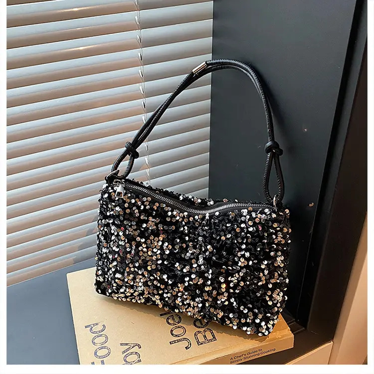 Black Sequin Shoulder Bag 2025 Women's Casual Stylish - Image 2