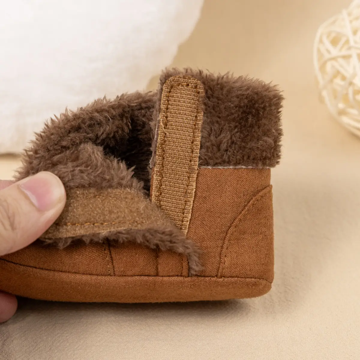 Warm Fleece Baby Boots for Baby Girls Pink Brown
