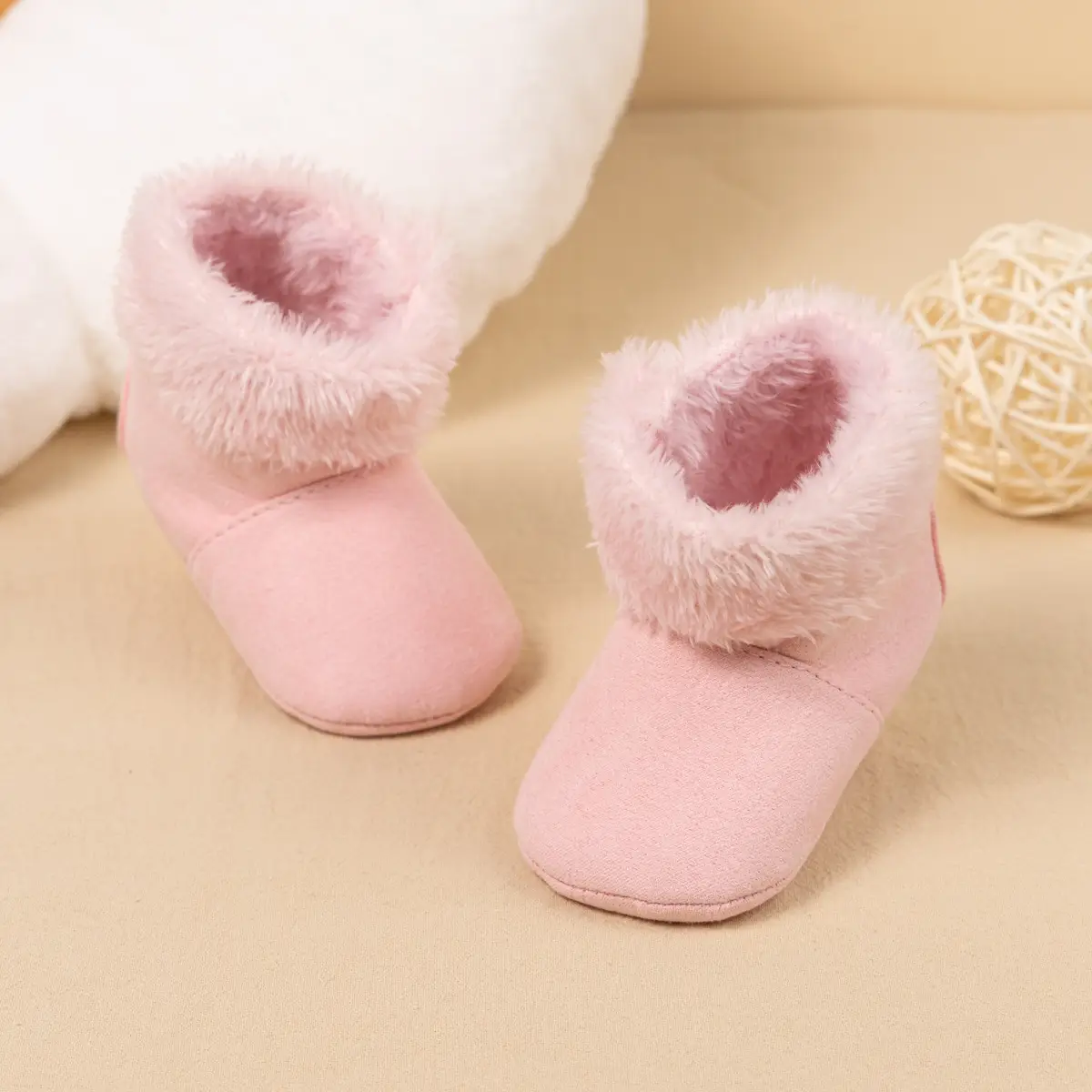 Warm Fleece Baby Boots for Baby Girls Pink Brown