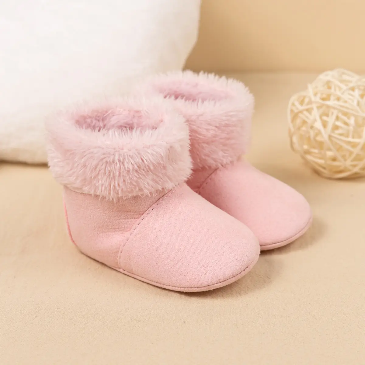 Warm Fleece Baby Boots for Baby Girls Pink Brown — feature 14