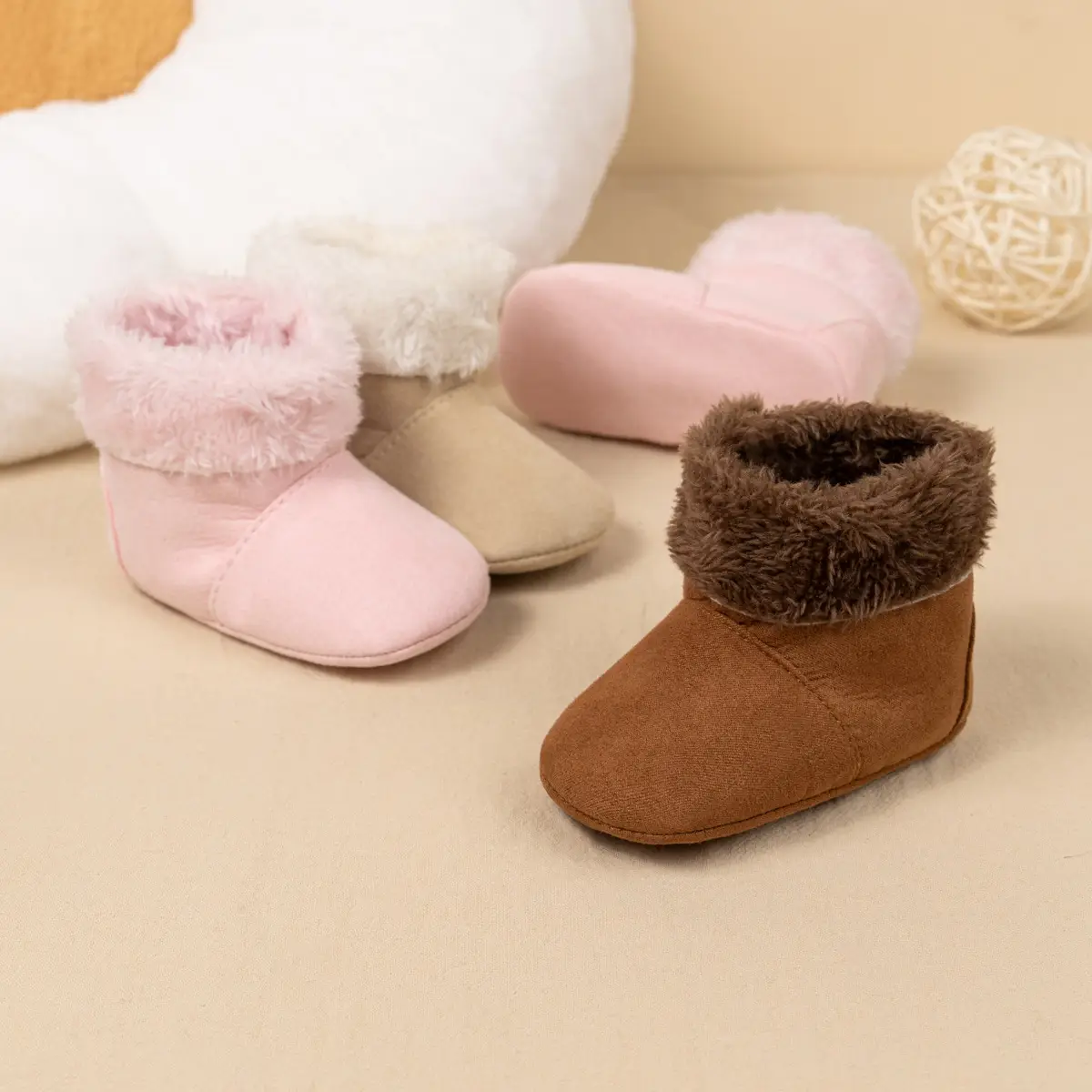 Warm Fleece Baby Boots for Baby Girls Pink Brown — feature 4