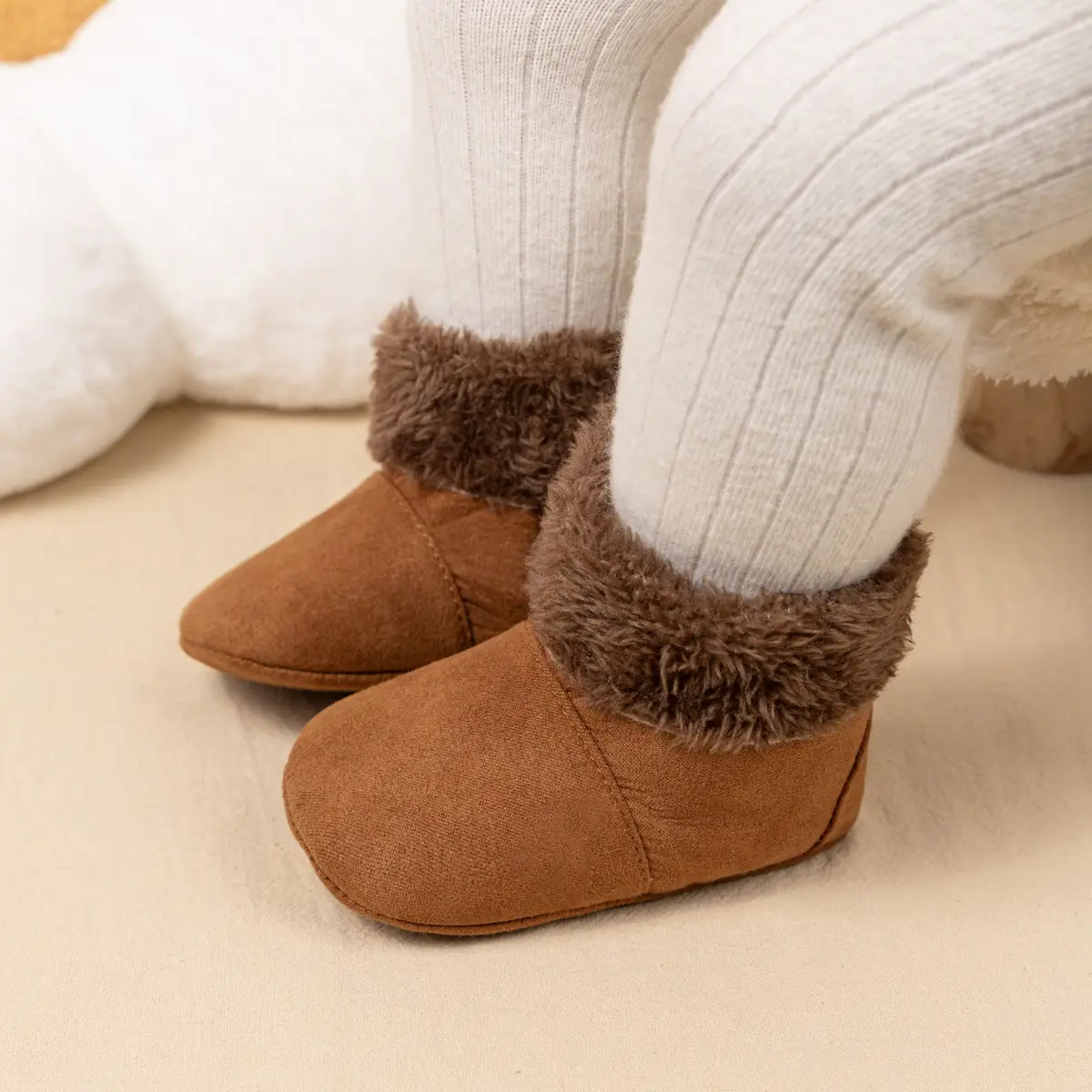 Warm Fleece Baby Boots for Baby Girls Pink Brown — feature 5