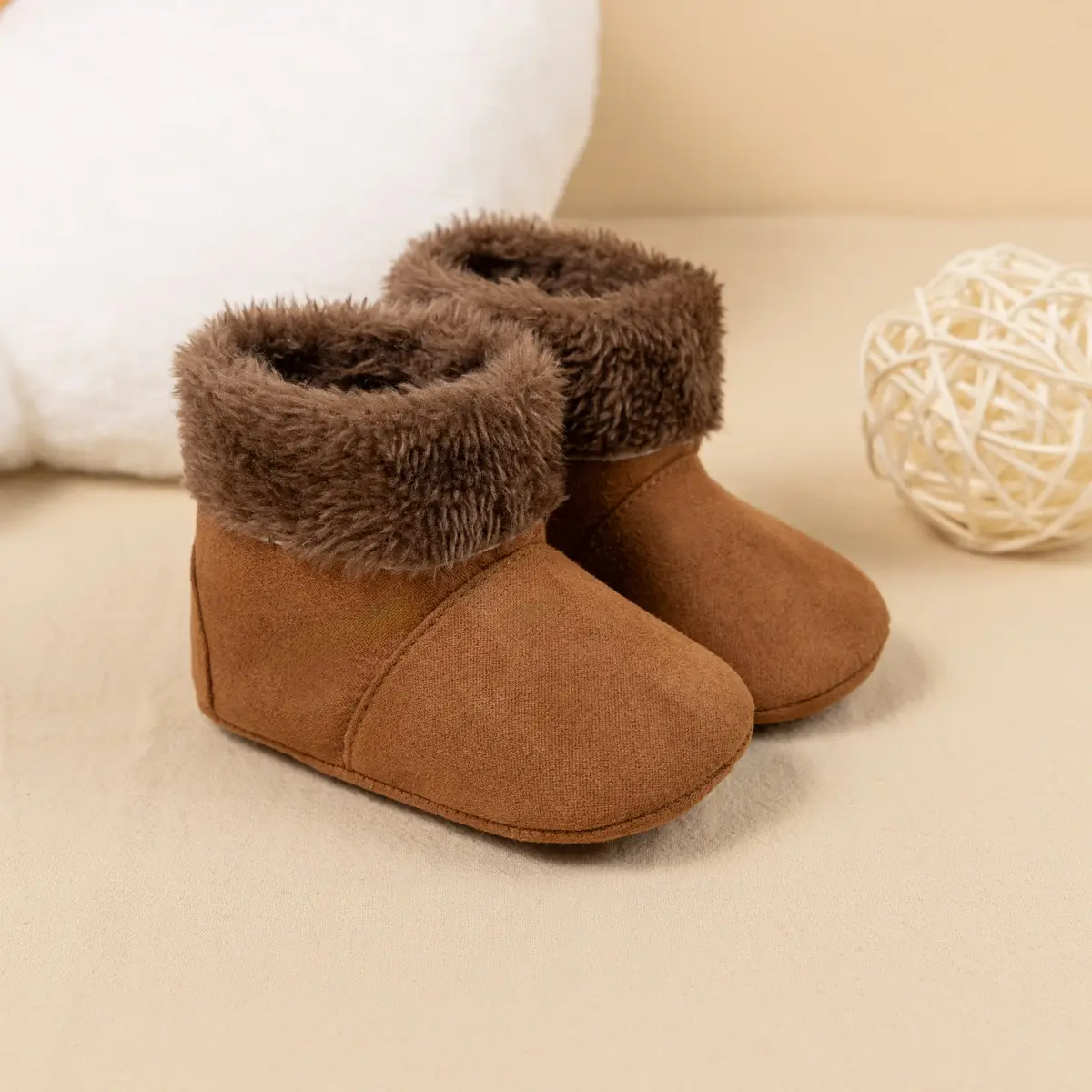 Warm Fleece Baby Boots for Baby Girls Pink Brown — feature 6