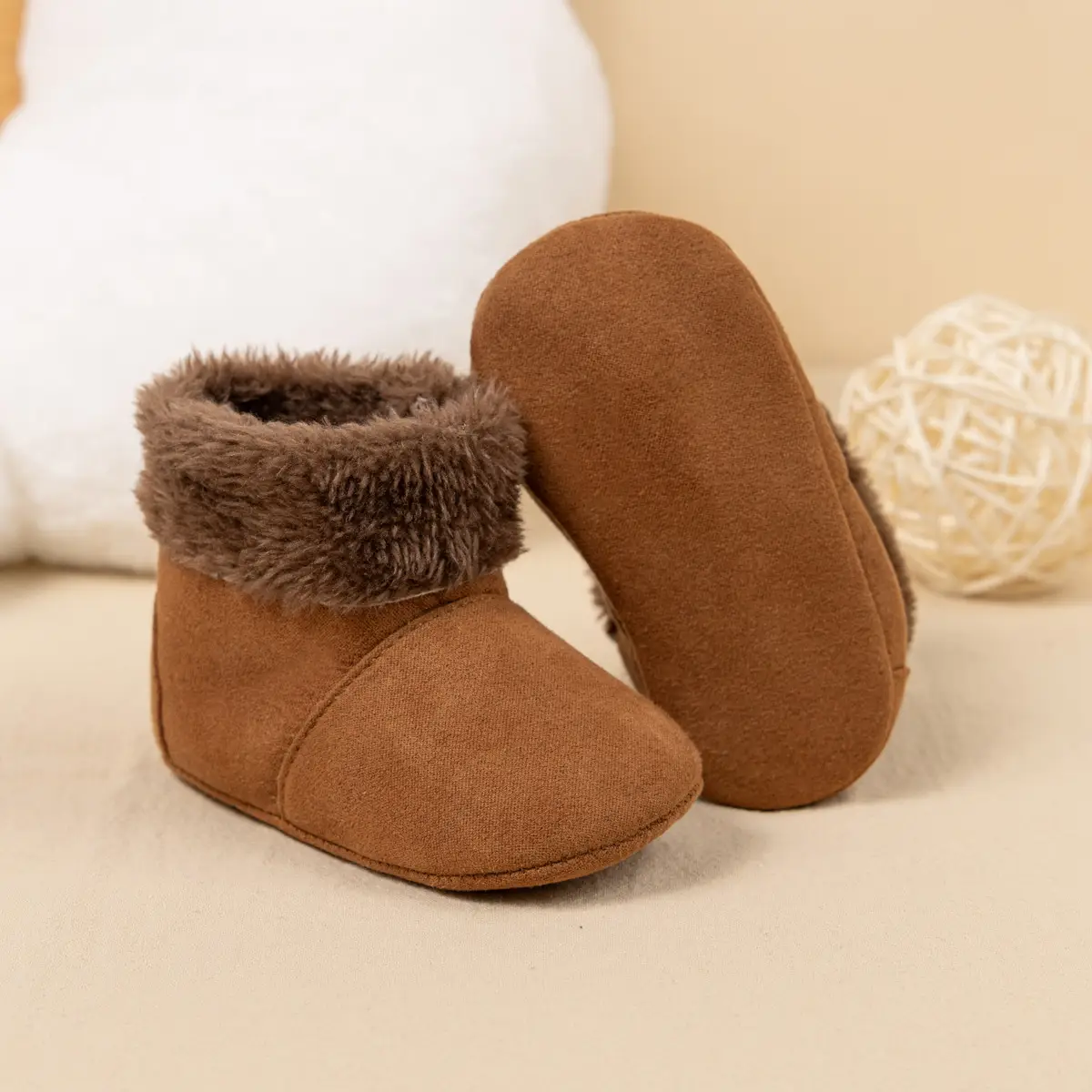 Warm Fleece Baby Boots for Baby Girls Pink Brown — feature 8