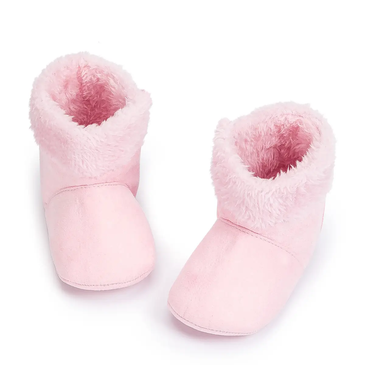 Warm Fleece Baby Boots for Baby Girls Pink Brown