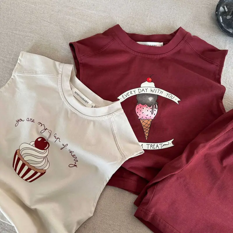 Boys Cotton Ice Cream T-Shirt Shorts Set Maroon 2025 - Image 7