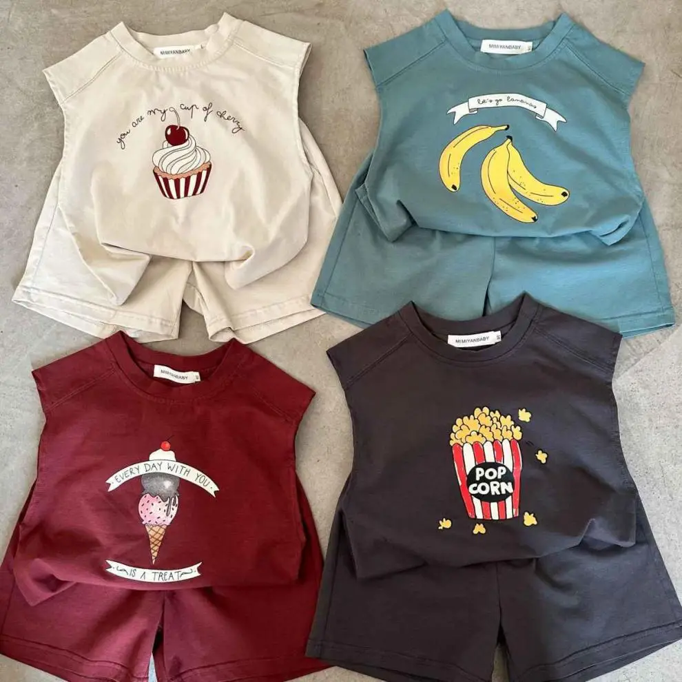 Boys Cotton Ice Cream T-Shirt Shorts Set Maroon 2025 — feature 1