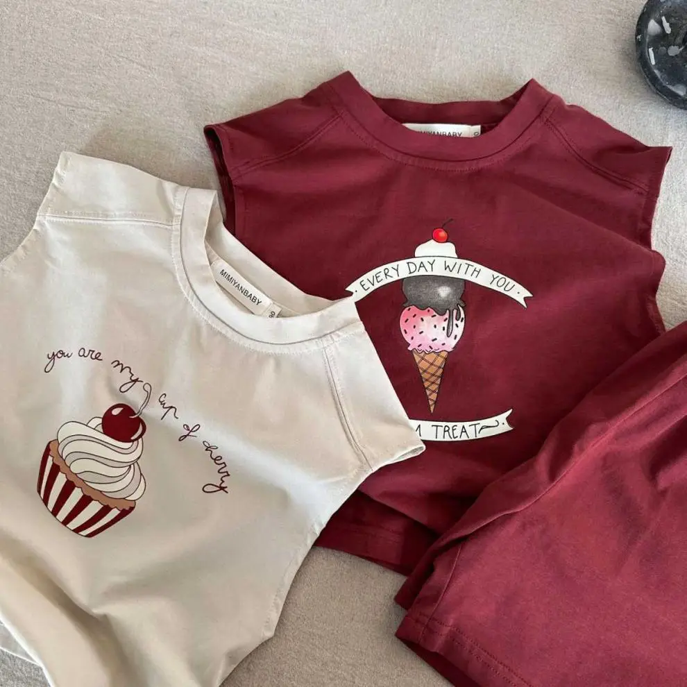 Boys Cotton Ice Cream T-Shirt Shorts Set Maroon 2025 — feature 9