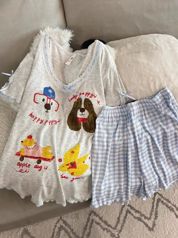 New Style Pajamas with Breast Pads, Cartoon Puppies, Women's Summer New Cute Short-Sleeved Shorts, Korean Style Loose Home Clothes — feature 1