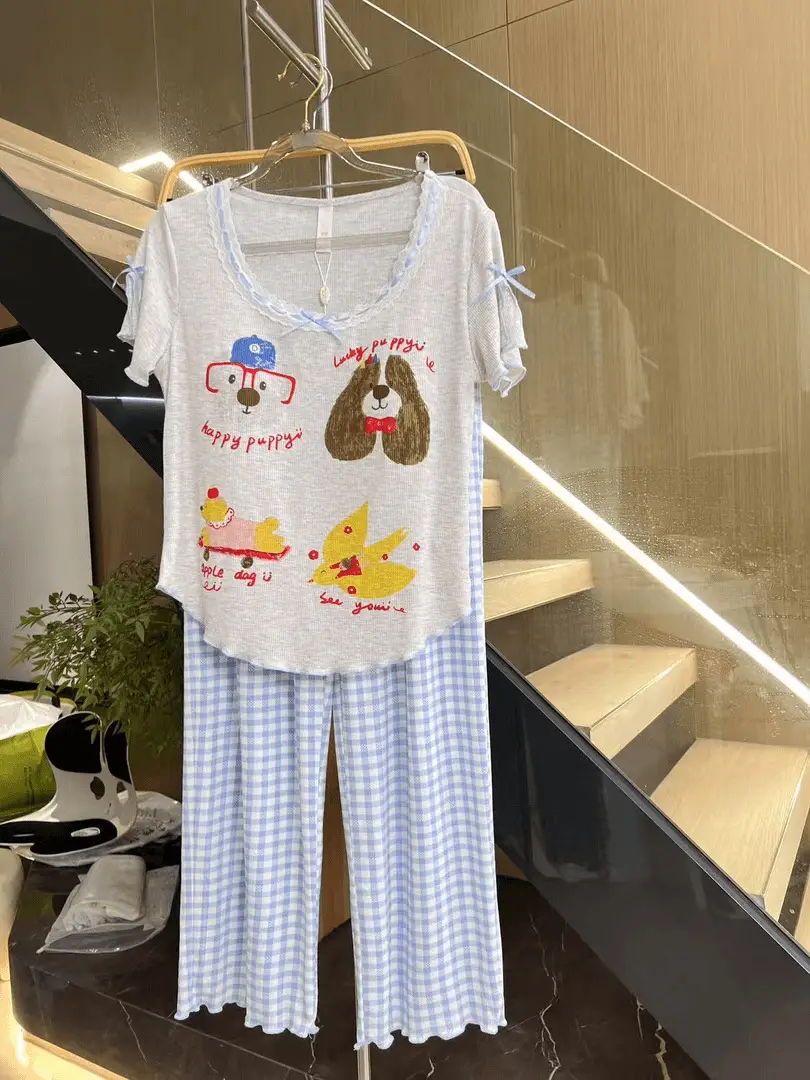 New Style Pajamas with Breast Pads, Cartoon Puppies, Women's Summer New Cute Short-Sleeved Shorts, Korean Style Loose Home Clothes — feature 7