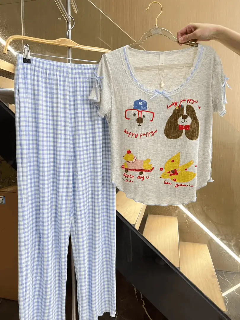New Style Pajamas with Breast Pads, Cartoon Puppies, Women's Summer New Cute Short-Sleeved Shorts, Korean Style Loose Home Clothes