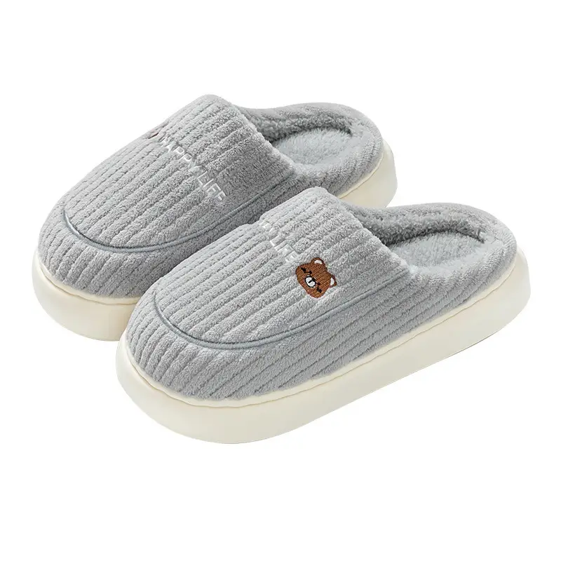 Parent-Child Family Cotton Slippers for Women Winter Couple Home Indoor Warm Non-Slip Wear-Resistant Cartoon Bear Delicate Plush Slippers