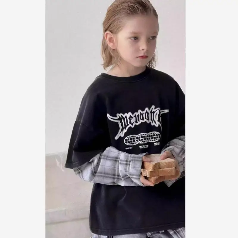 Boys Fake Two-Piece T-Shirts Grey 2025