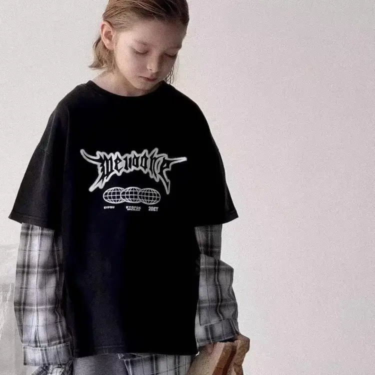 Boys Fake Two-Piece T-Shirts Grey 2025