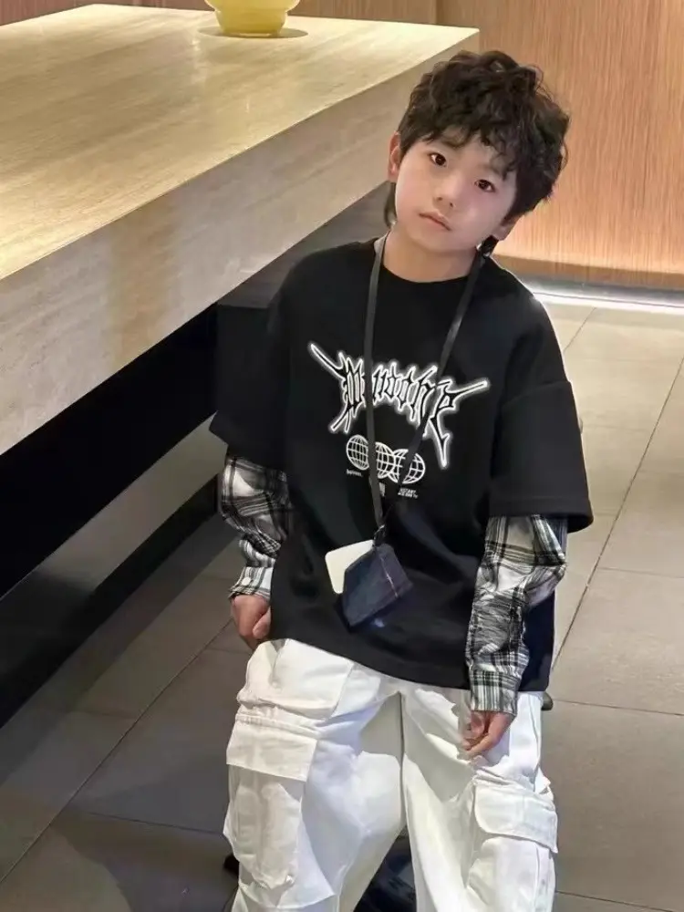 Boys Fake Two-Piece T-Shirts Grey 2025 — feature 11