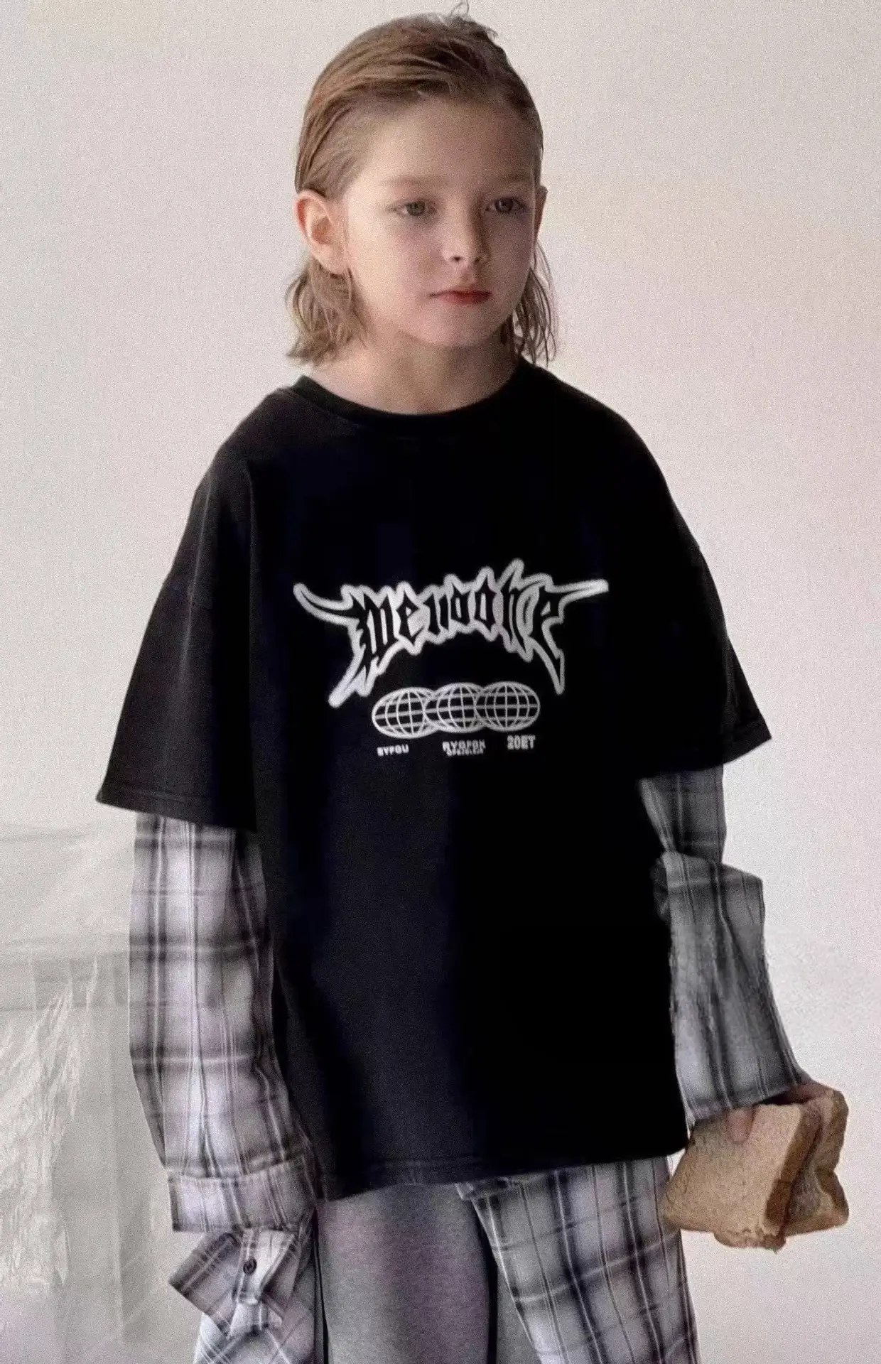 Boys Fake Two-Piece T-Shirts Grey 2025 — feature 13