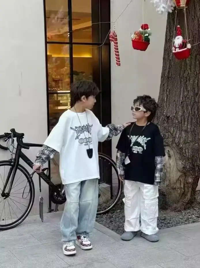 Boys Fake Two-Piece T-Shirts Grey 2025 — feature 19