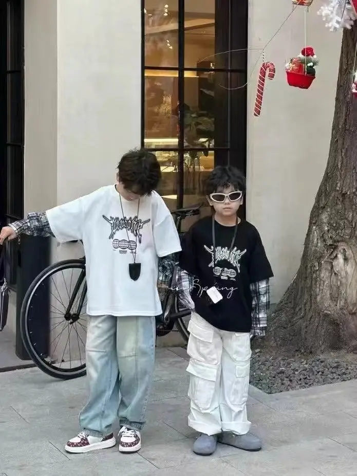 Boys Fake Two-Piece T-Shirts Grey 2025 — feature 7