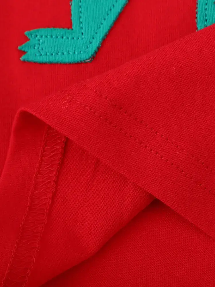 Red Cotton Kids T-Shirt with Cartoon Dinosaur Design - Image 6