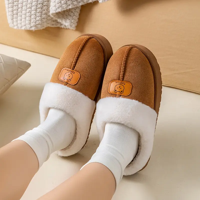 Casual Cotton Slippers for Women in Autumn and Winter, Thick-Soled Fleece-Lined for Home and Bedroom, Warm Couple Outer Wear Plush Confinement Shoes for Men - Image 6