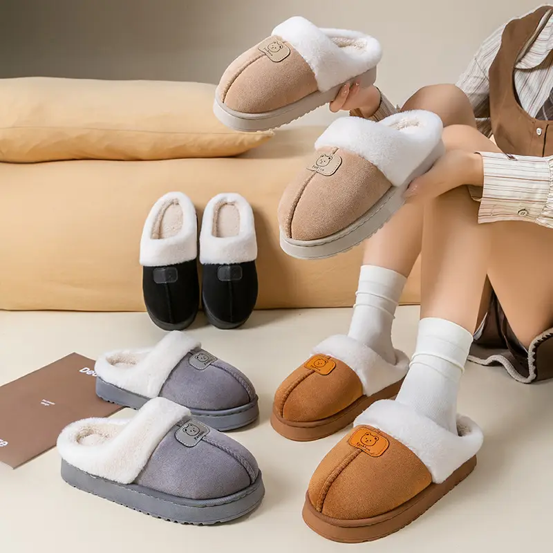 Casual Cotton Slippers for Women in Autumn and Winter, Thick-Soled Fleece-Lined for Home and Bedroom, Warm Couple Outer Wear Plush Confinement Shoes for Men - Image 7