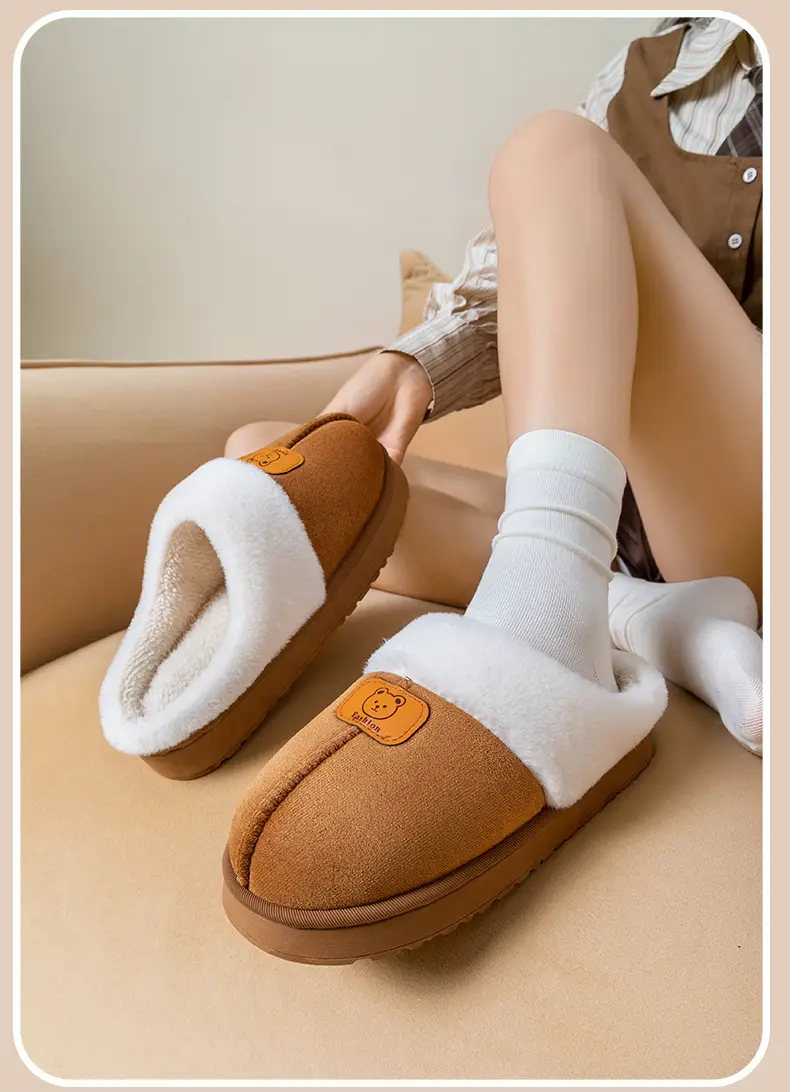 Casual Cotton Slippers for Women in Autumn and Winter, Thick-Soled Fleece-Lined for Home and Bedroom, Warm Couple Outer Wear Plush Confinement Shoes for Men — feature 19