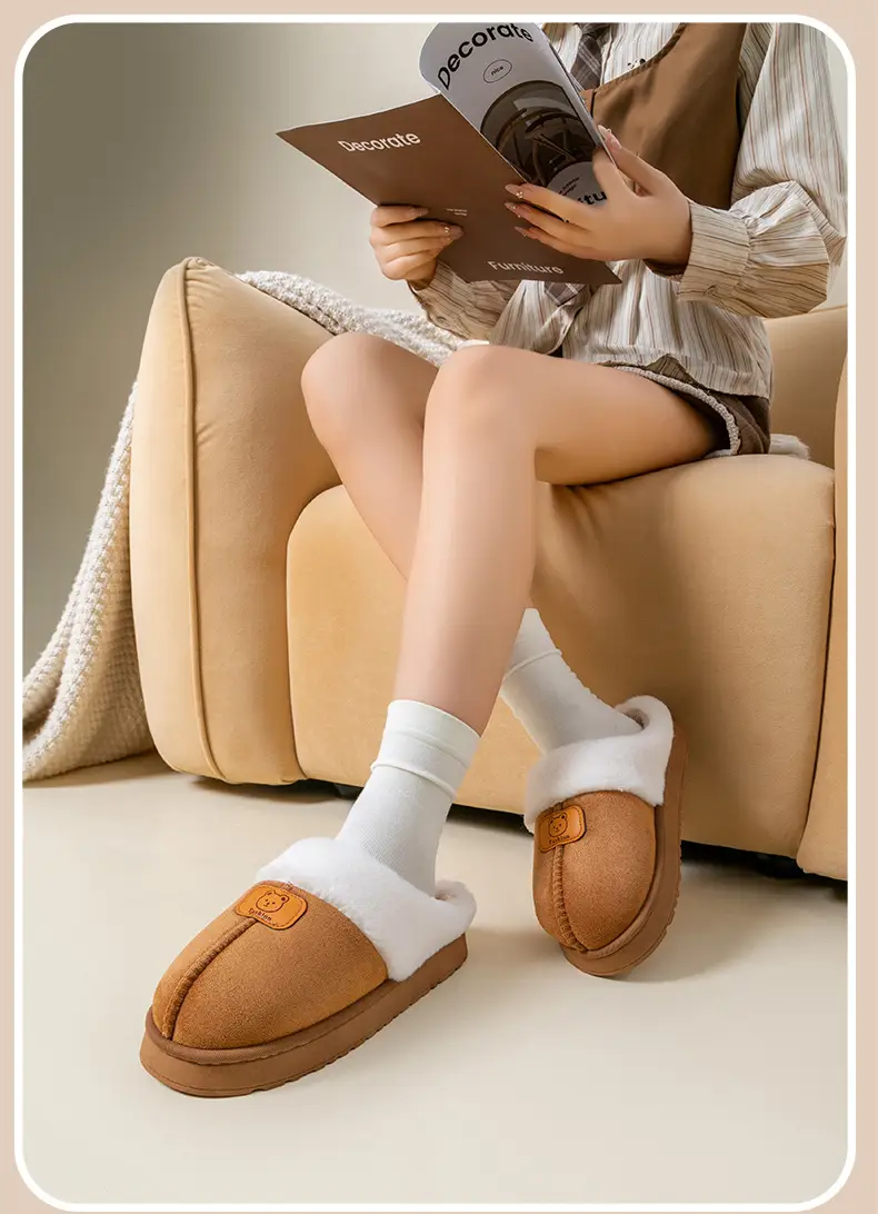 Casual Cotton Slippers for Women in Autumn and Winter, Thick-Soled Fleece-Lined for Home and Bedroom, Warm Couple Outer Wear Plush Confinement Shoes for Men — feature 22