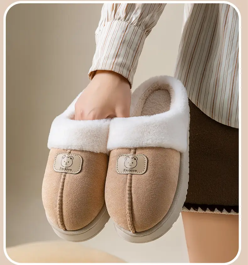 Casual Cotton Slippers for Women in Autumn and Winter, Thick-Soled Fleece-Lined for Home and Bedroom, Warm Couple Outer Wear Plush Confinement Shoes for Men — feature 24