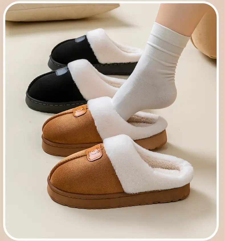Casual Cotton Slippers for Women in Autumn and Winter, Thick-Soled Fleece-Lined for Home and Bedroom, Warm Couple Outer Wear Plush Confinement Shoes for Men — feature 25