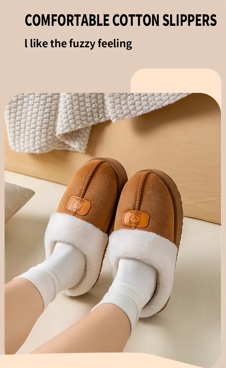 Casual Cotton Slippers for Women in Autumn and Winter, Thick-Soled Fleece-Lined for Home and Bedroom, Warm Couple Outer Wear Plush Confinement Shoes for Men — feature 6