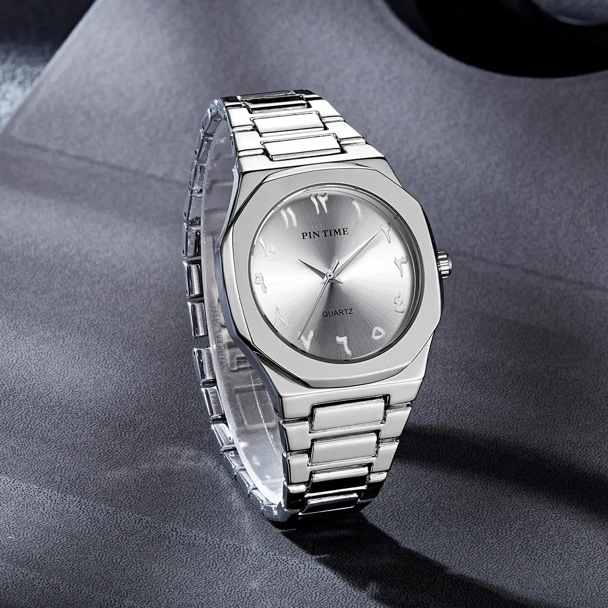 Men's Arabic Quartz Watch Stainless Steel Blue Dial