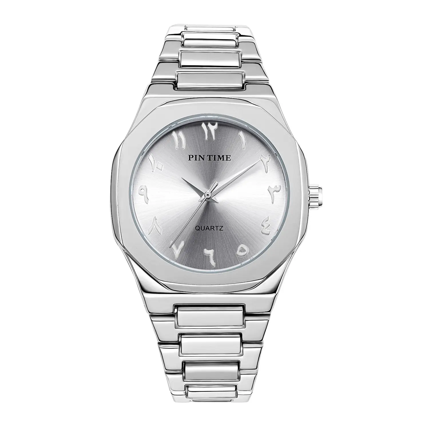 Men's Arabic Quartz Watch Stainless Steel Blue Dial
