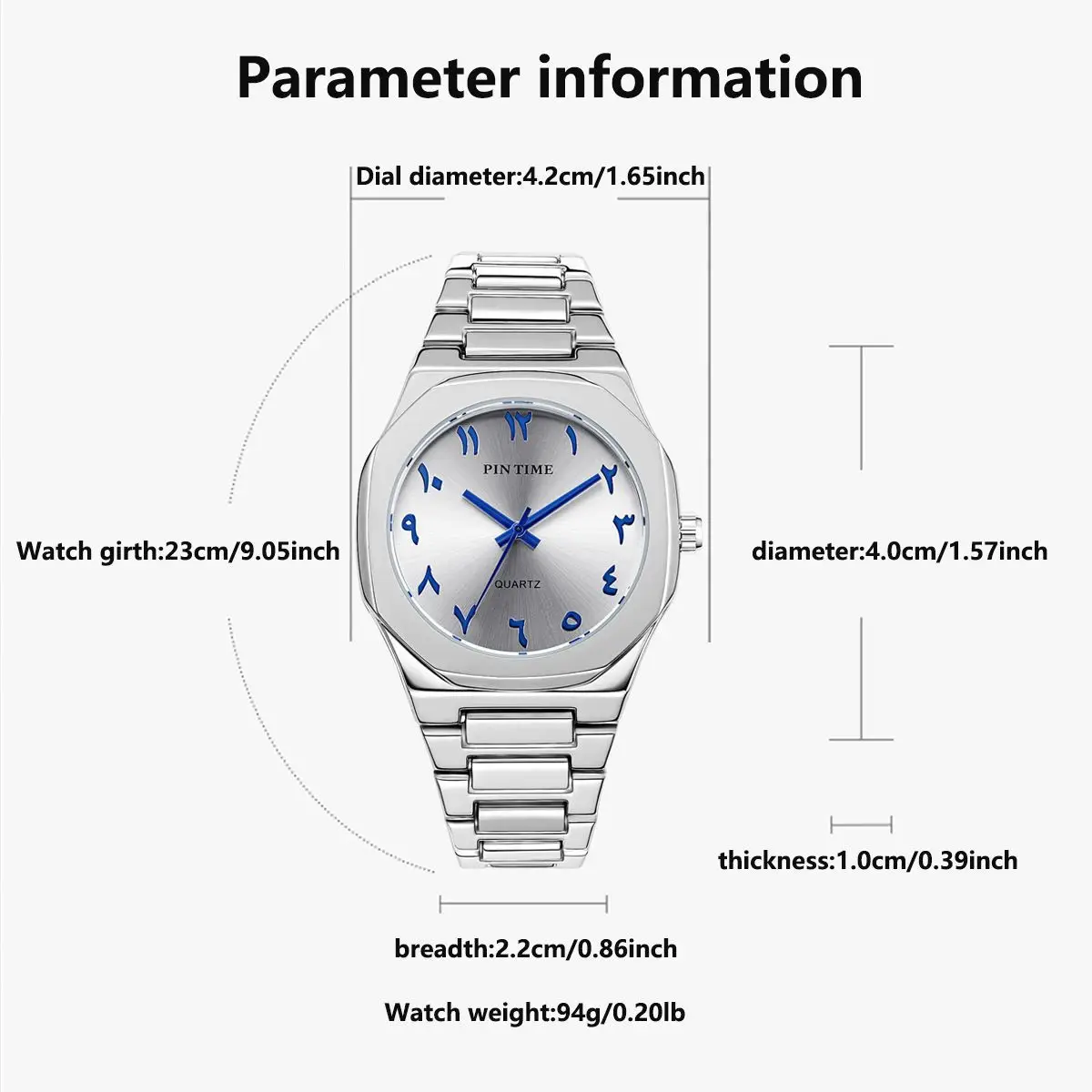 Men's Arabic Quartz Watch Stainless Steel Blue Dial — feature 5