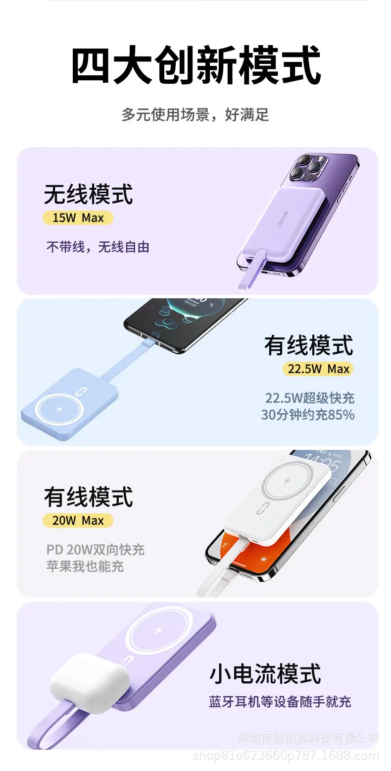22.5W Wireless Magnetic Magsafe Fast Charging with Built-In Cable 10000 Mah Compact Mobile Power Supply Printed Lg — feature 5
