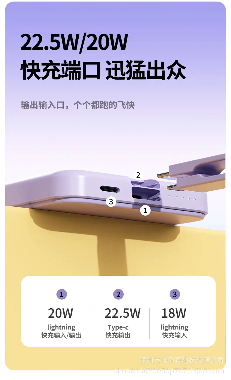 22.5W Wireless Magnetic Magsafe Fast Charging with Built-In Cable 10000 Mah Compact Mobile Power Supply Printed Lg — feature 9