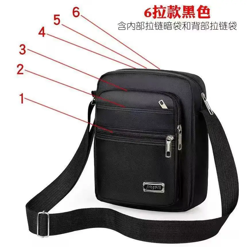 Black Nylon Crossbody Bag with 6 Zippers - Image 5
