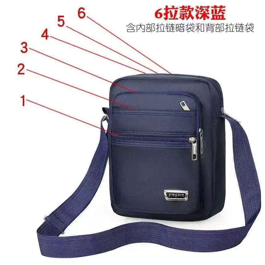 Black Nylon Crossbody Bag with 6 Zippers - Image 7