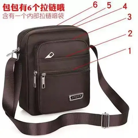 Black Nylon Crossbody Bag with 6 Zippers - Image 8