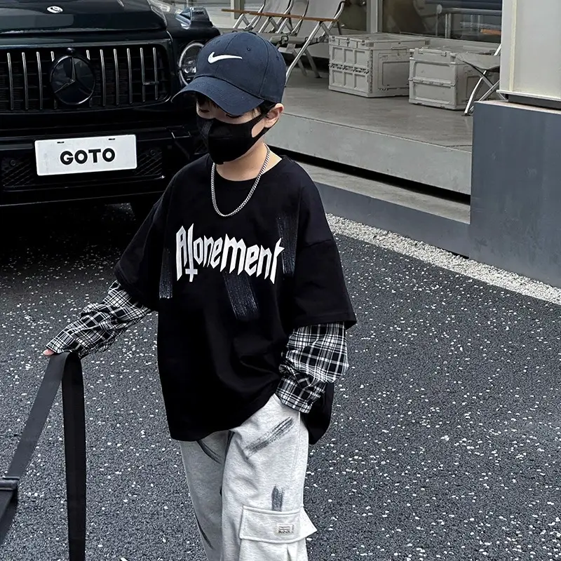 Kids White Hip-Hop T-Shirt Boys Spring Fall Cool Top