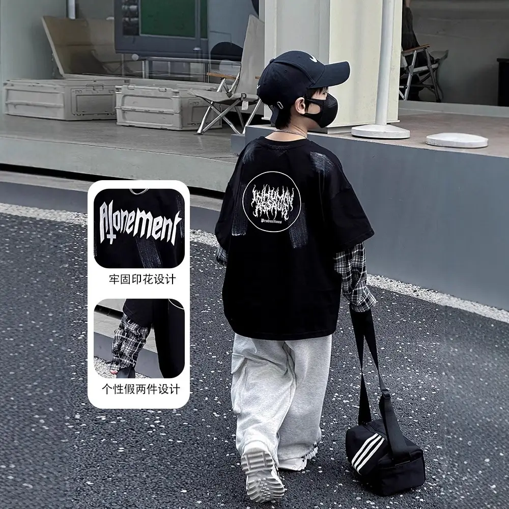 Kids White Hip-Hop T-Shirt Boys Spring Fall Cool Top