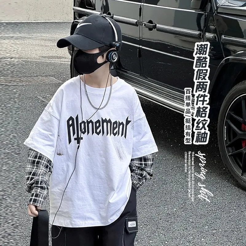 Kids White Hip-Hop T-Shirt Boys Spring Fall Cool Top — feature 1